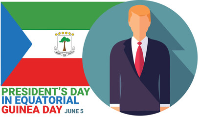 president character flat faceless with equatorial guinea national flag and bold text to celebrate president's day in equatorial guinea. vector eps