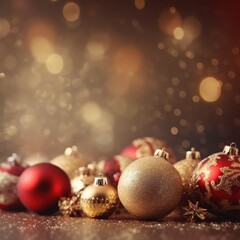 Christmas decoration bauble ball. Christmas and New Year background. Festive seasonal Christmas bright background. Holiday poster and banner, greeting card. generative ai