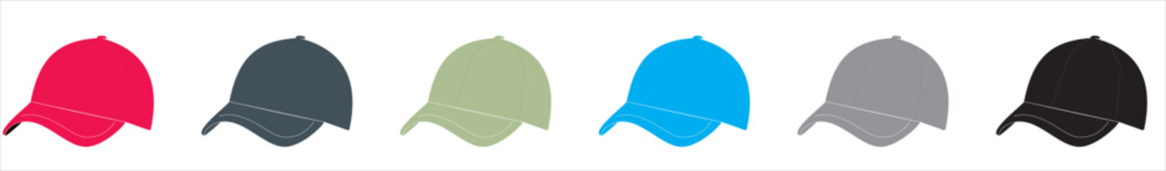 Caps Blank baseball cap 6 color set vector illustration