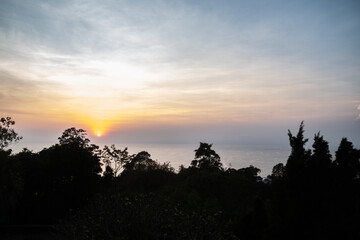 picturesque scenery at the coast of the sea from the mountain at evening time