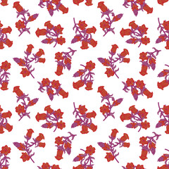 Red Oriental Floral Seamless Pattern Design Background