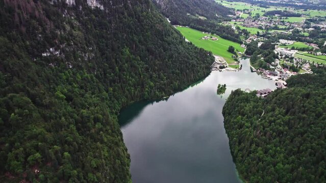 Aerial footage of K&ouml;nigssee in Bavaria/Germany 
