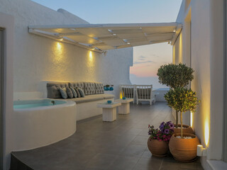 views of the village of Oia in Santorini, at sunset