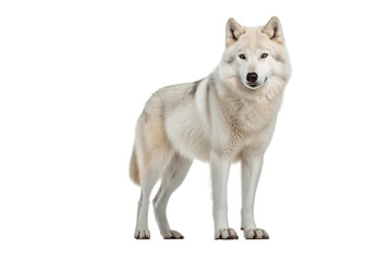 Isolated White Wolf Standing on Transparent Background, Generative Ai