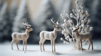 Obraz premium Deer cute christmas. Christmas and New Year background. Festive seasonal Christmas bright background. Holiday poster and banner, greeting card. generative ai