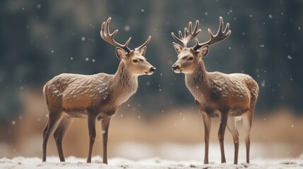 Naklejka na ściany i meble Deer cute christmas. Christmas and New Year background. Festive seasonal Christmas bright background. Holiday poster and banner, greeting card. generative ai