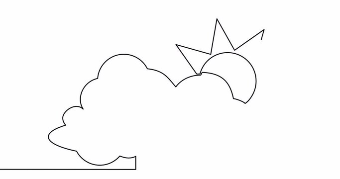 Self drawing line animation sun behind the cloud continuous one single line drawn concept video