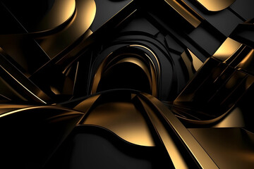 Golden Depths: 3D Abstract Wallpaper with Dark and Luxurious Aesthetics. AI Generated.