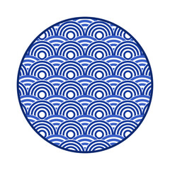 Porcelain plate with traditional blue on white design in Asian style. design pattern for background, plate, dish, bowl, lid, tray, salver, vector illustration art embroidery. round sea wave plate.