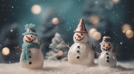 Snowman cute christmas. Christmas and New Year background. Festive seasonal Christmas bright background. Holiday poster and banner, greeting card. generative ai