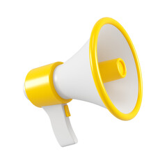 Yellow megaphone isolated. Close up breaking news metaphor, disclosure of information concept. 3d rendering. - obrazy, fototapety, plakaty
