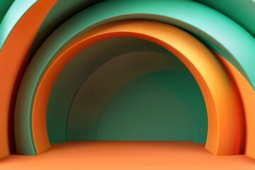 Abstract background with green-orange arches. Universal modern minimalist background.