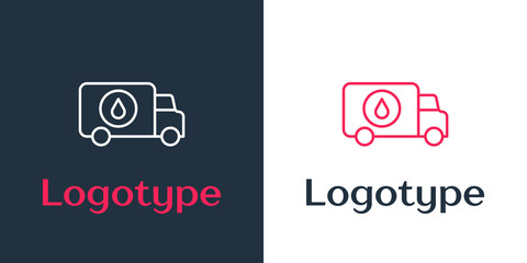 Fototapeta premium Logotype line Plumber service car icon isolated on white background. Logo design template element. Vector