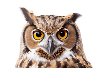 Majestic Owl Close-up, Against a Clean White Background, Generative Ai