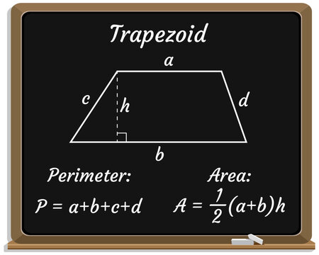 Area and Perimeter Formulas. Perimeter and Area of a Trapezoid. Math. Vector illustration.