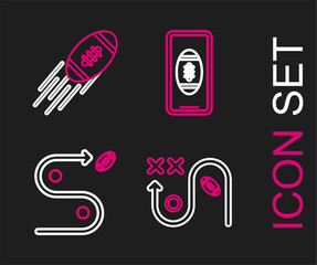 Set line Planning strategy concept, Smartphone with american football ball the screen and American Football icon. Vector