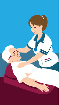 An illustration of a female physiotherapist doing a massage to a senior woman