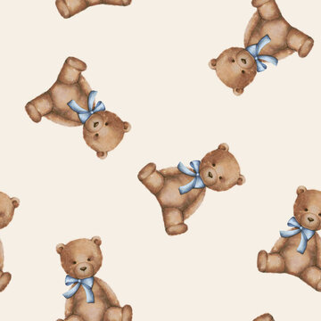 Naklejki seamless pattern repeating texture background design ,fashion graphics, textile prints, fabrics teddy bear toy bear