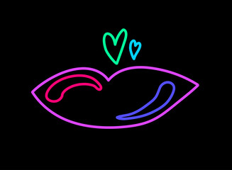 Neon Stroke Lips Night Illumination Illustration