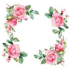 A wedding and greeting illustration with pink watercolor roses border. (Generative AI)