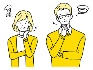 困った表情・悩む老夫婦　男性＆女性	