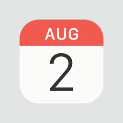 August 2 icon isolated on background. Calendar symbol modern, simple, vector, icon for website design, mobile app, ui. Vector Illustration