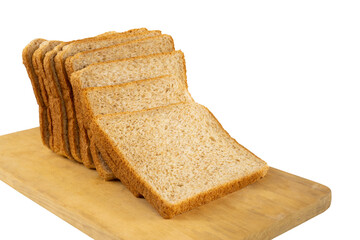 slices of white bread on a wooden board isolated