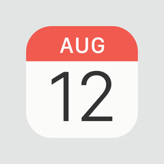 August 12 icon isolated on background. Calendar symbol modern, simple, vector, icon for website design, mobile app, ui. Vector Illustration