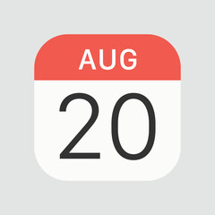 August 20 icon isolated on background. Calendar symbol modern, simple, vector, icon for website design, mobile app, ui. Vector Illustration