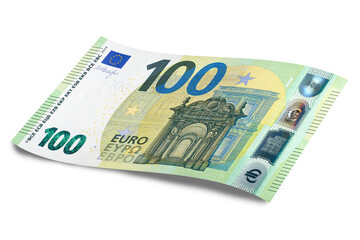 Obraz na płótnie Canvas European Union's Euro cash banknote, with a face value of one hundred euros isolated on white. 100 euro