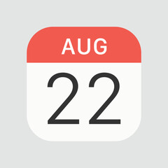August 22 icon isolated on background. Calendar symbol modern, simple, vector, icon for website design, mobile app, ui. Vector Illustration
