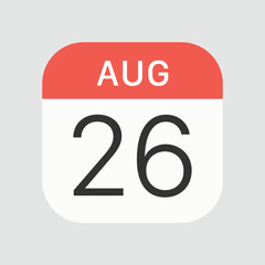 August 26 icon isolated on background. Calendar symbol modern, simple, vector, icon for website design, mobile app, ui. Vector Illustration