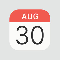 August 30 icon isolated on background. Calendar symbol modern, simple, vector, icon for website design, mobile app, ui. Vector Illustration