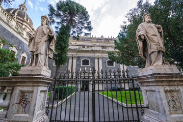 Gate of Cathedral of Saint Agatha in historic part of Catania, Sicily Island in Italy