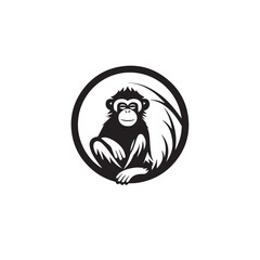 Cute Monkey Logo Monochrome Design. Doodle, cartoon style. Black and white icon 
