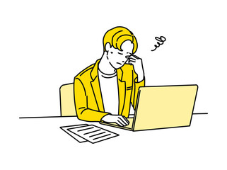 人物　仕事で頭を抱える　悩む　男性