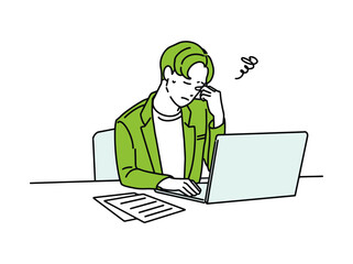 人物　仕事で頭を抱える　悩む　男性