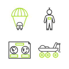 Set line Mars rover, Celestial map of the night sky, Astronaut and Planet Saturn icon. Vector