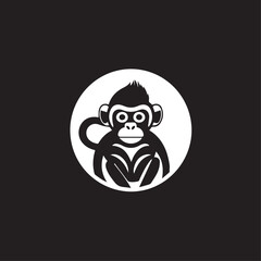 Cute Monkey Logo Monochrome Design. Doodle, cartoon style. Black and white icon 
