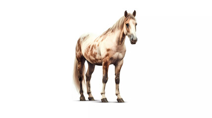 Behold the quiet majesty of a horse standing still, exuding a serene and powerful presence. Every muscle is poised with grace. White background.