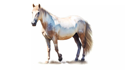 Obraz na płótnie Canvas Behold the quiet majesty of a horse standing still, exuding a serene and powerful presence. Every muscle is poised with grace. White background.