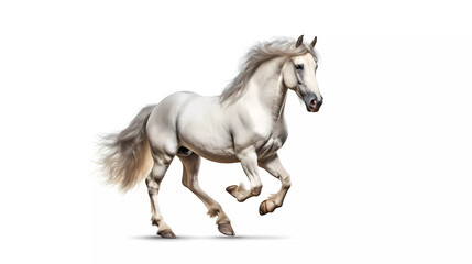 Behold the sight of a horse standing tall on its hind legs, showcasing its remarkable strength and agility. White background.
