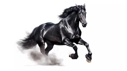 Naklejka na ściany i meble Witness the power and grace of a majestic black horse in motion as it gallops. White background. 