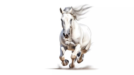 Obraz na płótnie Canvas Witness the power and grace of a majestic white horse in motion as it gallops. White background. 