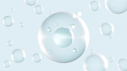 Abstract background with transparent spherical bubbles and DNA strands. 3d animation - Powered by Adobe