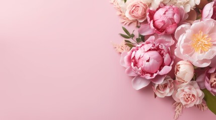 pink flowers on a pink background copy space