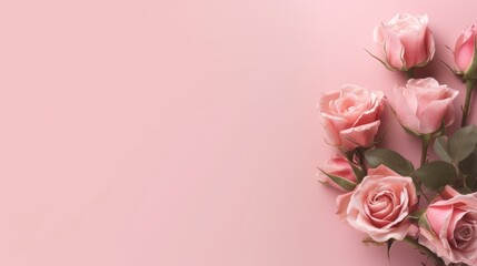 pink background with pink roses with blank space for copy