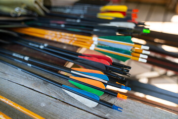 Sports bow arrows, different types and sizes