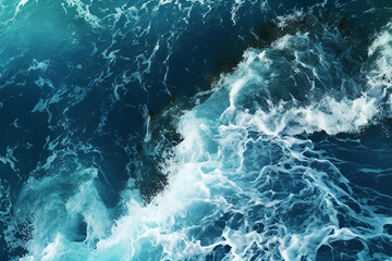 Obraz na płótnie Canvas Aerial view of the waves in ocean Splashing Waves. Blue clean wavy sea water