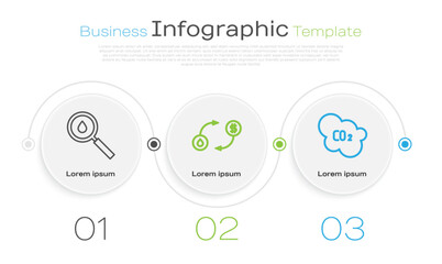 Set line Oil drop, Oil exchange and CO2 emissions in cloud. Business infographic template. Vector